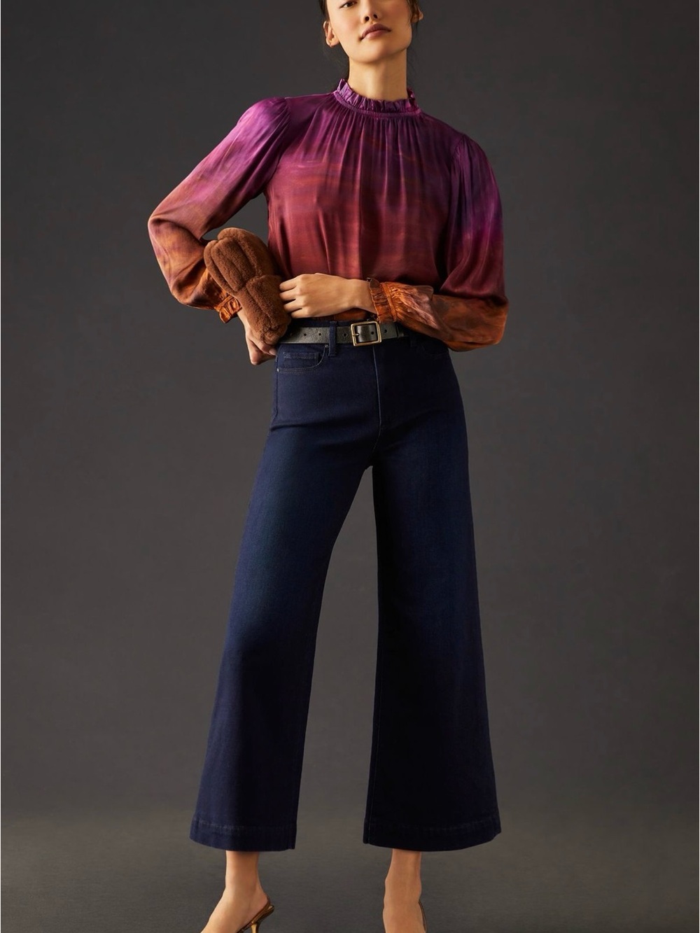 Paige Anessa High-Rise Wide-Leg Jeans in Dark Blue